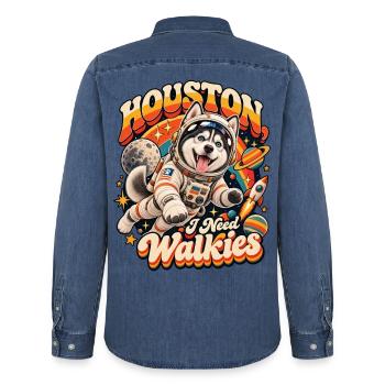 Houston Walkies Astronaut Hund - Männer Jeanshemd Organic von Stanley/Stella - verwaschenes Mittelblau  - Hinten - AI Model Male 185 light (185cm)