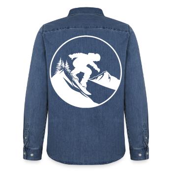 Snowboarding - Männer Jeanshemd Organic von Stanley/Stella - verwaschenes Mittelblau  - Hinten - AI Model Male 185 light (185cm)