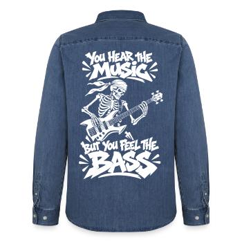 Feel The Bass - Männer Jeanshemd Organic von Stanley/Stella - verwaschenes Mittelblau  - Hinten - AI Model Male 185 light (185cm)