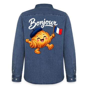 Cute French Croissant Bonjour Paris - Männer Jeanshemd Organic von Stanley/Stella - verwaschenes Mittelblau  - Hinten - AI Model Male 185 light (185cm)