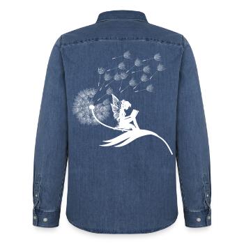 Schmetterlingdesign Pusteblumen Wiese Herzen Feen - Männer Jeanshemd Organic von Stanley/Stella - verwaschenes Mittelblau  - Hinten - AI Model Male 185 light (185cm)