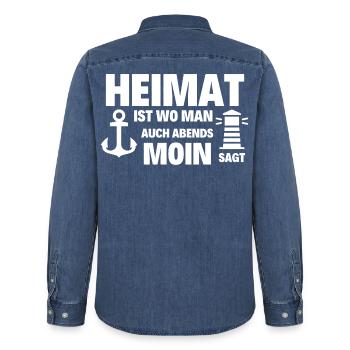 Heimat Moin Leuchtturm Möwe Nordsee - Männer Jeanshemd Organic von Stanley/Stella - verwaschenes Mittelblau  - Hinten - AI Model Male 185 light (185cm)
