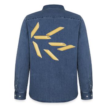 Pasta italiano rigate - Männer Jeanshemd Organic von Stanley/Stella - verwaschenes Mittelblau  - Hinten - AI Model Male 185 light (185cm)