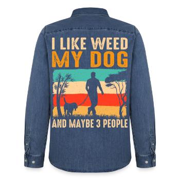 I Like Weed, My Dog and 3 People - Männer Jeanshemd Organic von Stanley/Stella - verwaschenes Mittelblau  - Hinten - AI Model Male 185 light (185cm)