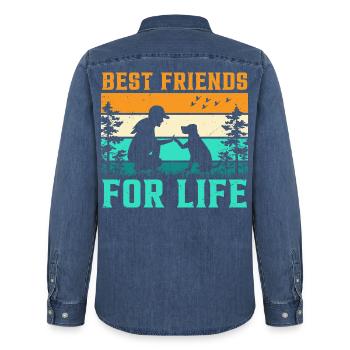 Beste Freunde Fürs Leben Hund - Männer Jeanshemd Organic von Stanley/Stella - verwaschenes Mittelblau  - Hinten - AI Model Male 185 light (185cm)