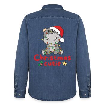 Hippo Weihnachten Nielpferde Christmas Cutie - Männer Jeanshemd Organic von Stanley/Stella - verwaschenes Mittelblau  - Hinten - AI Model Male 185 light (185cm)