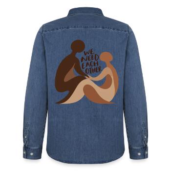We Need Each Other - Männer Jeanshemd Organic von Stanley/Stella - verwaschenes Mittelblau  - Hinten - AI Model Male 185 light (185cm)