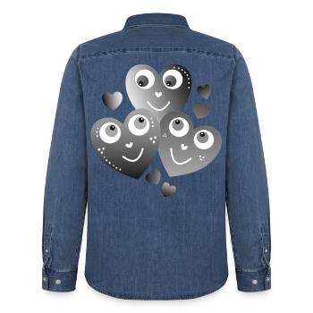 fröhliche grauschwarze Herzen lächelnde Herzen - Männer Jeanshemd Organic von Stanley/Stella - verwaschenes Mittelblau  - Hinten - AI Model Male 185 light (185cm)
