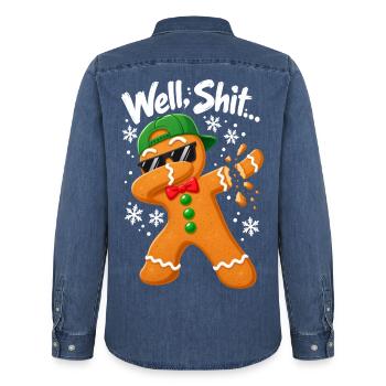Well Shit Dabbing Gingerbread Man Funny Christmas - Männer Jeanshemd Organic von Stanley/Stella - verwaschenes Mittelblau  - Hinten - AI Model Male 185 light (185cm)
