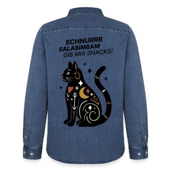 Schnurrrsalabimbam - Gib mir Snacks! - Katze - Männer Jeanshemd Organic von Stanley/Stella - verwaschenes Mittelblau  - Hinten - AI Model Male 185 light (185cm)