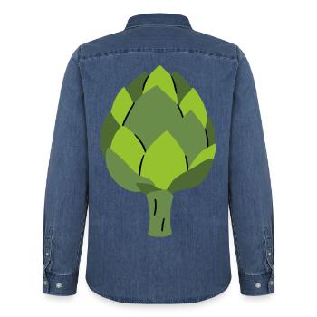 Artischocke Gemüsemotiv Illustration Geschenkidee - Männer Jeanshemd Organic von Stanley/Stella - verwaschenes Mittelblau  - Hinten - AI Model Male 185 light (185cm)