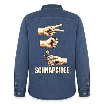 Schere Stein Schnapsidee - Männer Jeanshemd Organic von Stanley/Stella - verwaschenes Mittelblau  - Hinten - AI Model Male 185 light (185cm)