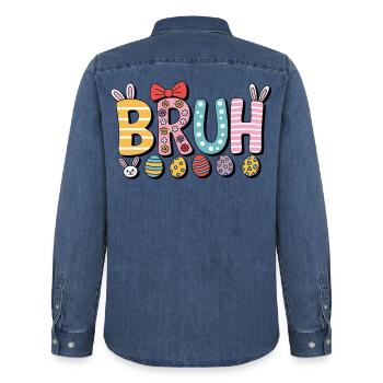 Bruh Ostern - Männer Jeanshemd Organic von Stanley/Stella - verwaschenes Mittelblau  - Hinten - AI Model Male 185 light (185cm)
