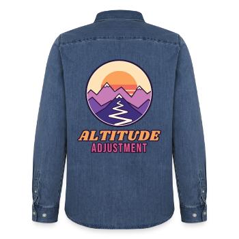 Höhenanpassung - Männer Jeanshemd Organic von Stanley/Stella - verwaschenes Mittelblau  - Hinten - AI Model Male 185 light (185cm)