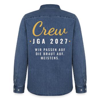 JGA 2027 Crew - Männer Jeanshemd Organic von Stanley/Stella - verwaschenes Mittelblau  - Hinten - AI Model Male 185 light (185cm)