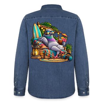 Taube im Tropenurlaub – Entspannter Vogel - Männer Jeanshemd Organic von Stanley/Stella - verwaschenes Mittelblau  - Hinten - AI Model Male 185 light (185cm)