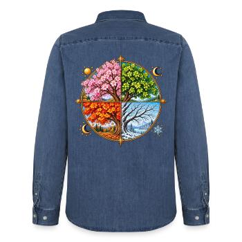 Jahreszeiten Baumkreis - Männer Jeanshemd Organic von Stanley/Stella - verwaschenes Mittelblau  - Hinten - AI Model Male 185 light (185cm)