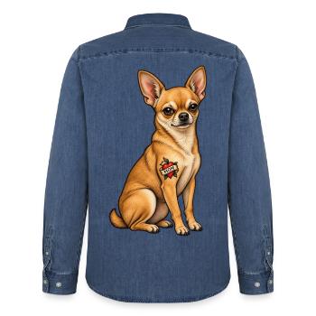 I Love Mom Tattoo – Chihuahua Mom Chi Mama Lover - Männer Jeanshemd Organic von Stanley/Stella - verwaschenes Mittelblau  - Hinten - AI Model Male 185 light (185cm)
