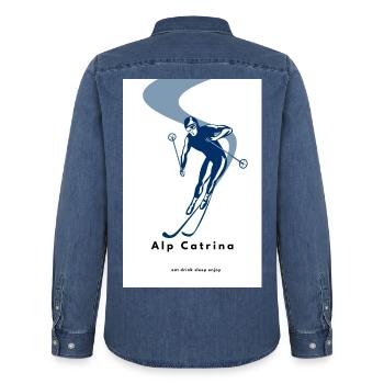 Ski_Club_Flyer_Design_Template_1793025628375 - Männer Jeanshemd Organic von Stanley/Stella - verwaschenes Mittelblau  - Hinten - AI Model Male 185 light (185cm)