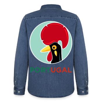Hahn von Barcelos, Portugal - Männer Jeanshemd Organic von Stanley/Stella - verwaschenes Mittelblau  - Hinten - AI Model Male 185 light (185cm)