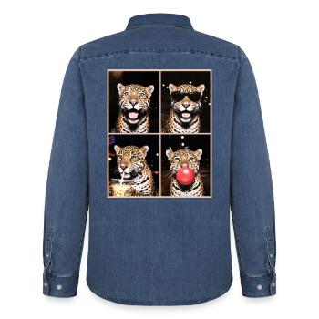 Jaguare Jaguar - Männer Jeanshemd Organic von Stanley/Stella - verwaschenes Mittelblau  - Hinten - AI Model Male 185 light (185cm)