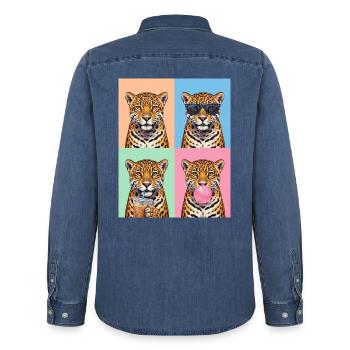 Jaguare Jaguar - Männer Jeanshemd Organic von Stanley/Stella - verwaschenes Mittelblau  - Hinten - AI Model Male 185 light (185cm)