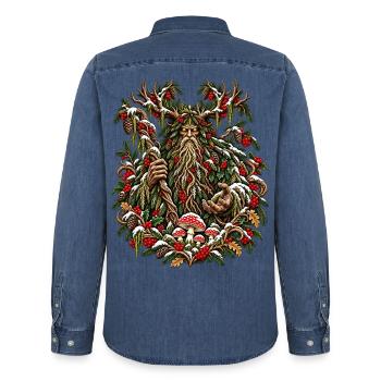 Weihnachtsleshy-Slawischer Waldgeist-Design - Männer Jeanshemd Organic von Stanley/Stella - verwaschenes Mittelblau  - Hinten - AI Model Male 185 light (185cm)