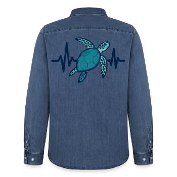 Schildkröte_Liebhaber_Geschenk_Shirt - Männer Jeanshemd Organic von Stanley/Stella - verwaschenes Mittelblau  - Hinten - AI Model Male 185 light (185cm)