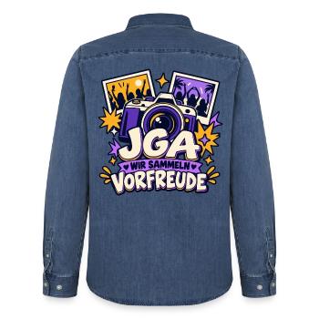 JGA – Wir sammeln Vorfreude - Männer Jeanshemd Organic von Stanley/Stella - verwaschenes Mittelblau  - Hinten - AI Model Male 185 light (185cm)