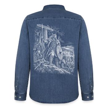 Widukind – Sachsenführer - Männer Jeanshemd Organic von Stanley/Stella - verwaschenes Mittelblau  - Hinten - AI Model Male 185 light (185cm)