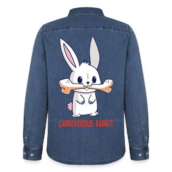 Das fleischfressende Kaninchen - Männer Jeanshemd Organic von Stanley/Stella - verwaschenes Mittelblau  - Hinten - AI Model Male 185 light (185cm)