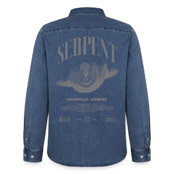 Green Tree Python Modern Reptile Keeper Streetwear - Männer Jeanshemd Organic von Stanley/Stella - verwaschenes Mittelblau  - Hinten - AI Model Male 185 light (185cm)
