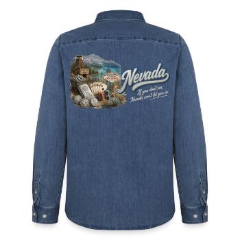 Nevada Retro Vintage Silver State Las Vegas Design - Männer Jeanshemd Organic von Stanley/Stella - verwaschenes Mittelblau  - Hinten - AI Model Male 185 light (185cm)