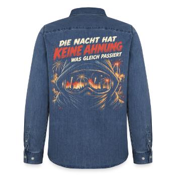 Die Nacht hat keine Ahnung – Feuerwerk - Männer Jeanshemd Organic von Stanley/Stella - verwaschenes Mittelblau  - Hinten - AI Model Male 185 light (185cm)