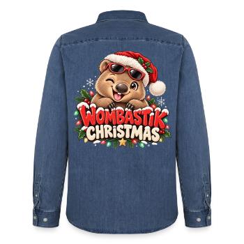 Wombastik Christmas Wombat mit Sonnenbrille - Männer Jeanshemd Organic von Stanley/Stella - verwaschenes Mittelblau  - Hinten - AI Model Male 185 light (185cm)