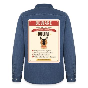 Hüte dich gegen Deutsche Schäferhund-Mama Lustige Hunde-Mama Geschenk - Männer Jeanshemd Organic von Stanley/Stella - verwaschenes Mittelblau  - Hinten - AI Model Male 185 light (185cm)