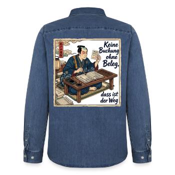 Keine_Buchung_ohne_Beleg_-_Ukiyo-e - Männer Jeanshemd Organic von Stanley/Stella - verwaschenes Mittelblau  - Hinten - AI Model Male 185 light (185cm)