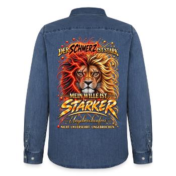 The Pain Is Strong – My Will Is Stronger - Männer Jeanshemd Organic von Stanley/Stella - verwaschenes Mittelblau  - Hinten - AI Model Male 185 light (185cm)