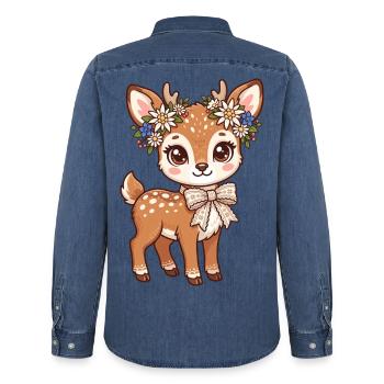 Blumenkranz Reh - Männer Jeanshemd Organic von Stanley/Stella - verwaschenes Mittelblau  - Hinten - AI Model Male 185 light (185cm)