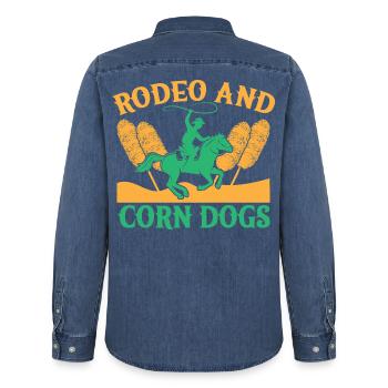 Western Rider Rodeo & Corn Dogs Cowgirls Rodeo - Männer Jeanshemd Organic von Stanley/Stella - verwaschenes Mittelblau  - Hinten - AI Model Male 185 light (185cm)