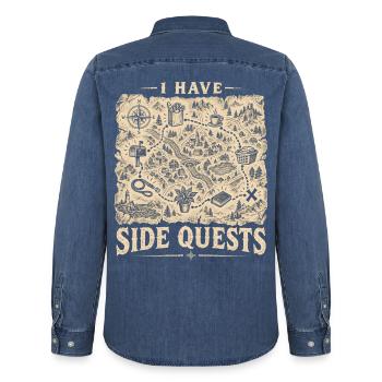 Ich habe täglich Nebenquests auf der Karte - Männer Jeanshemd Organic von Stanley/Stella - verwaschenes Mittelblau  - Hinten - AI Model Male 185 light (185cm)
