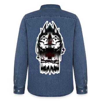 Tätowierter schwarzer Totenkopf und Kreuz - Männer Jeanshemd Organic von Stanley/Stella - verwaschenes Mittelblau  - Hinten - AI Model Male 185 light (185cm)