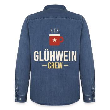 Glühwein-Crew – Weihnachtsmarkt Gruppenshirt - Männer Jeanshemd Organic von Stanley/Stella - verwaschenes Mittelblau  - Hinten - AI Model Male 185 light (185cm)
