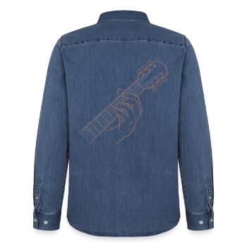 Gitarren-Griffbrett Handlinien-Kunst-Musiker-Tee - Männer Jeanshemd Organic von Stanley/Stella - verwaschenes Mittelblau  - Hinten - AI Model Male 185 light (185cm)
