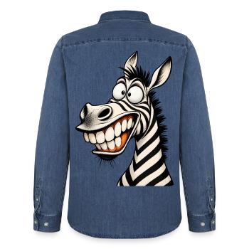 Lustige verrückte Zebra-Zeichentrick-Lächeln Tier-Humor-T-Shirt - Männer Jeanshemd Organic von Stanley/Stella - verwaschenes Mittelblau  - Hinten - AI Model Male 185 light (185cm)