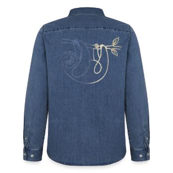 Faultier - Männer Jeanshemd Organic von Stanley/Stella - verwaschenes Mittelblau  - Hinten - AI Model Male 185 light (185cm)