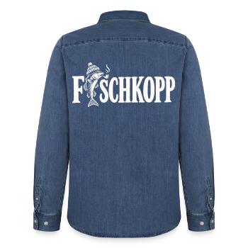 Fischkopp - Fisch - Nordsee - Ostsee - Spruch - Männer Jeanshemd Organic von Stanley/Stella - verwaschenes Mittelblau  - Hinten - AI Model Male 185 light (185cm)