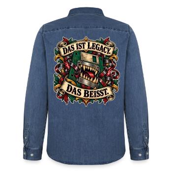 Legacy Beisst Kiefer Monster - Männer Jeanshemd Organic von Stanley/Stella - verwaschenes Mittelblau  - Hinten - AI Model Male 185 light (185cm)
