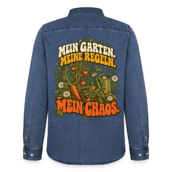 Mein Garten Meine Regeln Mein Chaos - Männer Jeanshemd Organic von Stanley/Stella - verwaschenes Mittelblau  - Hinten - AI Model Male 185 light (185cm)