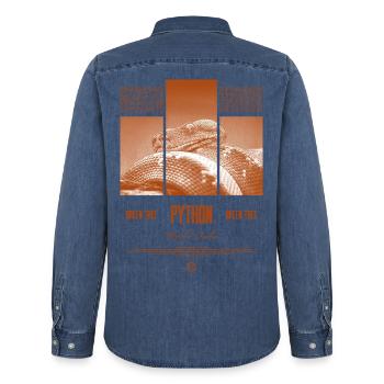 Green Tree Python Modern Reptile Keeper Streetwear - Männer Jeanshemd Organic von Stanley/Stella - verwaschenes Mittelblau  - Hinten - AI Model Male 185 light (185cm)